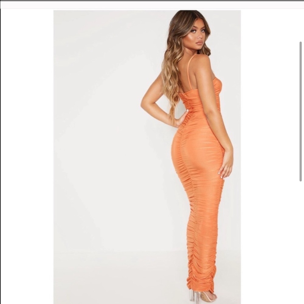 Orange Ruched Maxi/midi bodycon dress